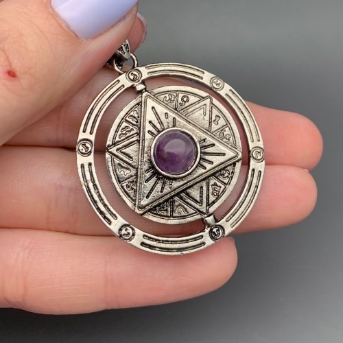 Подвеска, Аметист, гексаграмма в круге, диаметр 37 мм, цена за 1 шт.