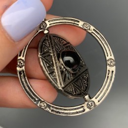 Подвеска, Агат черный, гексаграмма в круге, диаметр 37 мм, цена за 1 шт.