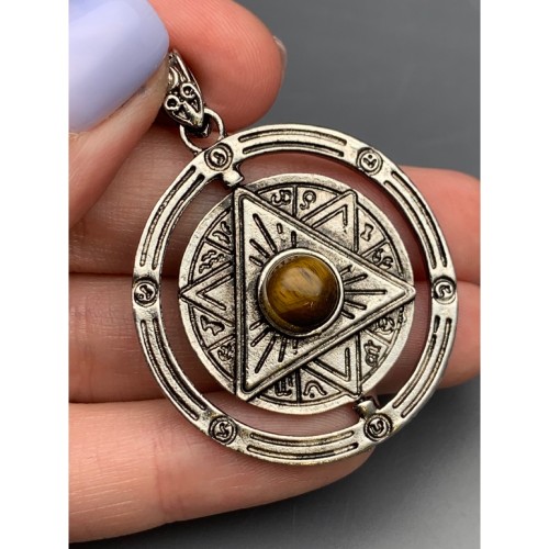 Подвеска, тигровый глаз, гексаграмма в круге, диаметр 37 мм, цена за 1 шт.