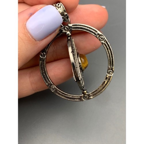 Подвеска, тигровый глаз, гексаграмма в круге, диаметр 37 мм, цена за 1 шт.