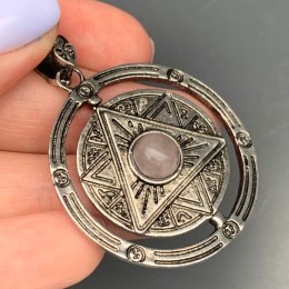 Подвеска, Розовый кварц, гексаграмма в круге, диаметр 37 мм, цена за 1 шт.