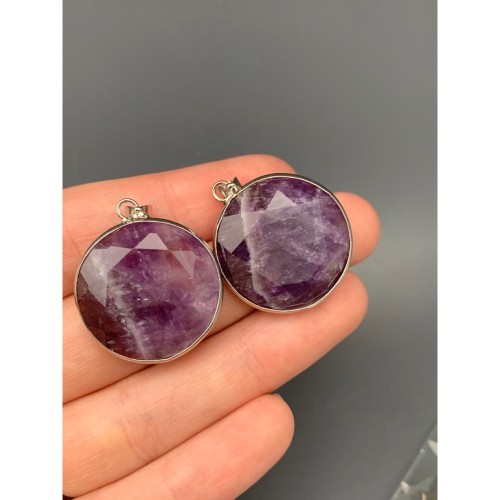 Подвеска, Аметист, в оправе, круглая, размер 26х7 мм, цена за 1 шт.