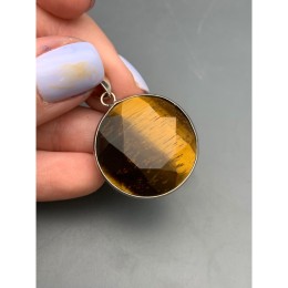 Подвеска, Тигровый глаз, в оправе, круглая, размер 26х7 мм, цена за 1 шт.