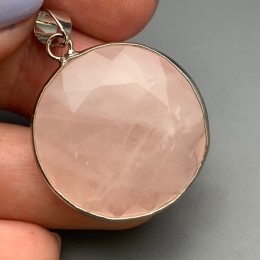 Подвеска, Розовый кварц, в оправе, круглая, размер 26х7 мм, цена за 1 шт.