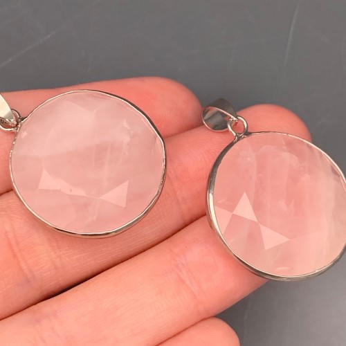 Подвеска, Розовый кварц, в оправе, круглая, размер 26х7 мм, цена за 1 шт.