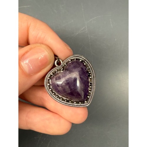 Подвеска, Аметист, сердце, в оправе, размер 27х9 мм, цена за 1 шт.