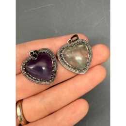 Подвеска, Флюорит, сердце, в оправе, размер 27х9 мм, цена за 1 шт.