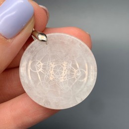 Подвеска, Горный хрусталь, с гравировкой, "Куб Метатрона", размер 30х4,5 мм, цена за 1 шт.