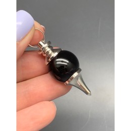 Подвеска, маятник биолокации, Агат черный, оникс, шар гладкий 17,5 мм,  общий размер 40 мм, цена за 1 шт.