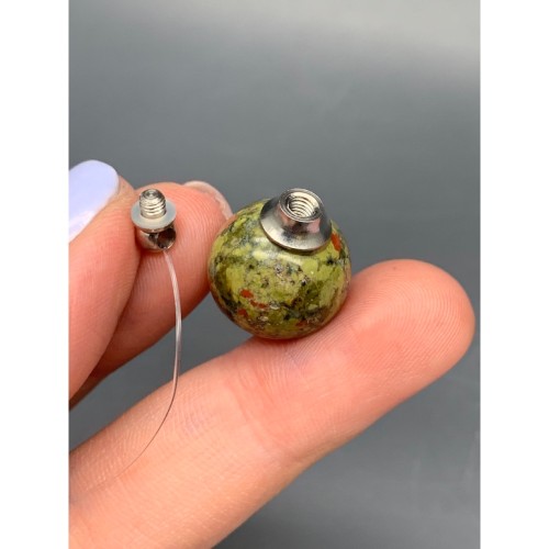 Подвеска, Унакит, кулон-флакон для духов и масел, шар гладкий 16,5 мм,  крепление - цвет серебро, цена за 1 шт.