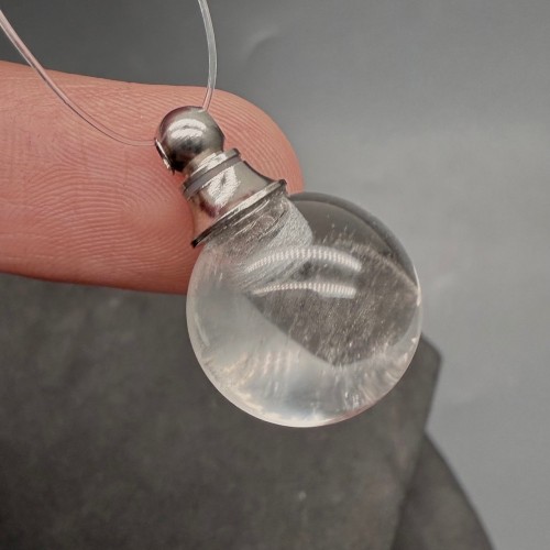 Подвеска, Горный хрусталь, кулон-флакон для духов и масел, шар гладкий 16 мм,  крепление - цвет серебро, цена за 1 шт.