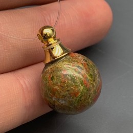 Подвеска, Унакит, кулон-флакон для духов и масел, шар гладкий 16 мм,  крепление - цвет золото, цена за 1 шт.