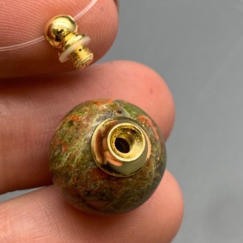 Подвеска, Унакит, кулон-флакон для духов и масел, шар гладкий 16 мм,  крепление - цвет золото, цена за 1 шт.