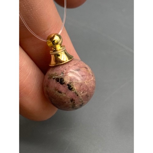 Подвеска, Родонит, кулон-флакон для духов и масел, шар гладкий 16 мм, крепление - цвет золото, цена за 1 шт.