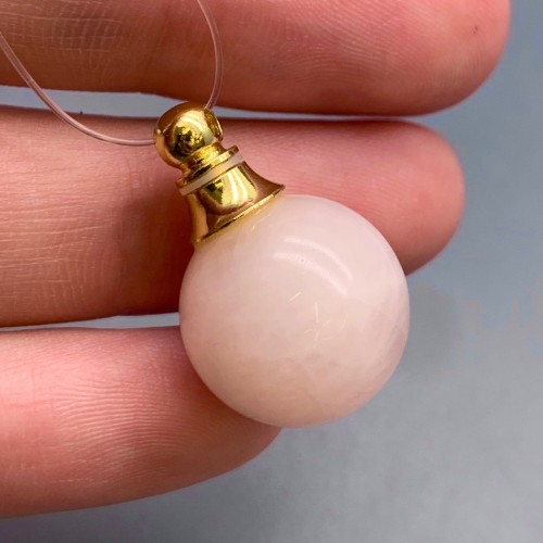 Подвеска, Розовый кварц, кулон-флакон для духов и масел, шар гладкий 16 мм, крепление - цвет золото, цена за 1 шт.