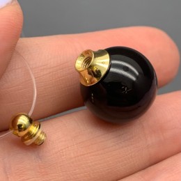 Подвеска, Агат черный, оникс, кулон-флакон для духов и масел, шар гладкий 16 мм, крепление - цвет золото, цена за 1 шт.