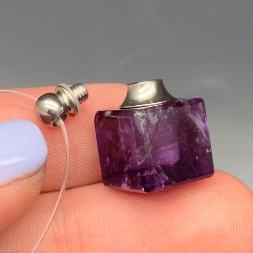 Подвеска, Аметист, кулон-флакон для духов и масел, куб гладкий 12 мм, крепление - цвет серебро, цена за 1 шт.