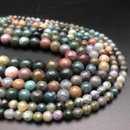 Каменные бусины, Яшма, зелёная, индийская, шарик, легкая огранка, 6 мм, длина нити 38 см