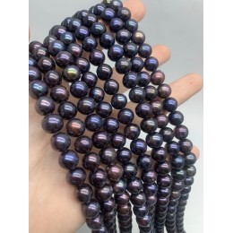 Каменные бусины, Жемчуг, черный, шарик гладкий, 8-9 мм, длина нити 38 см