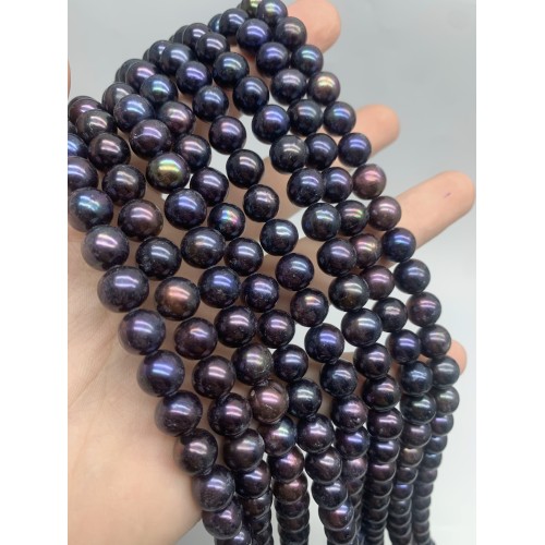 Каменные бусины, Жемчуг, черный, шарик гладкий, 8-9 мм, длина нити 38 см