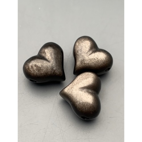 Каменные бусины, Обсидиан серебристый, сердце, бусина резная, размер 16х11 мм, цена за 1 шт.