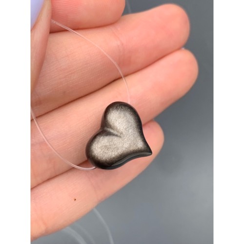Каменные бусины, Обсидиан серебристый, сердце, бусина резная, размер 16х11 мм, цена за 1 шт.