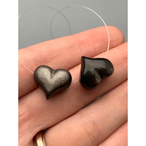 Каменные бусины, Обсидиан серебристый, сердце, бусина резная, размер 16х11 мм, цена за 1 шт.