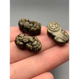 Каменные бусины, Обсидиан золотй, Пияо, бусина резная, размер 21х9 мм, цена за 1 шт.