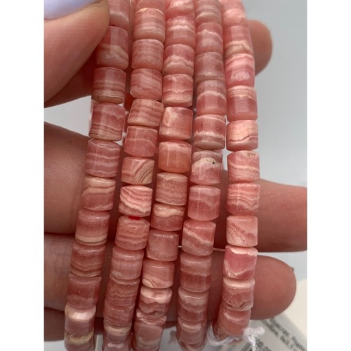 Браслет, Родохрозит, люкс, столбик, 6х5,5 мм, длина нити 19 см