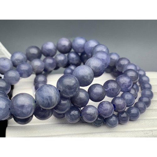 Каменные бусины, Танзанит, люкс, шарик гладкий, 9,8-10 мм, 19 бусин,  длина нити 19 см