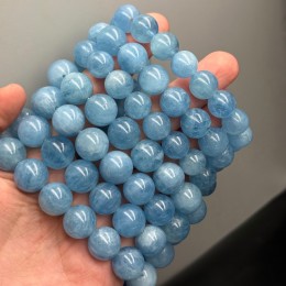 Каменные бусины, Аквамарин, Голубой Берилл, люкс, шарик гладкий, 12 мм, длина нити 19 см, на нити 17 бусин