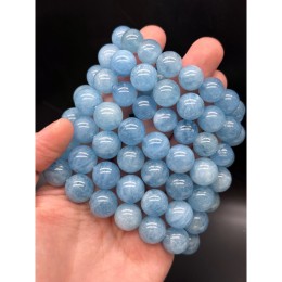 Каменные бусины, Аквамарин, Голубой Берилл, люкс, шарик гладкий, 12 мм, длина нити 19 см, на нити 17 бусин