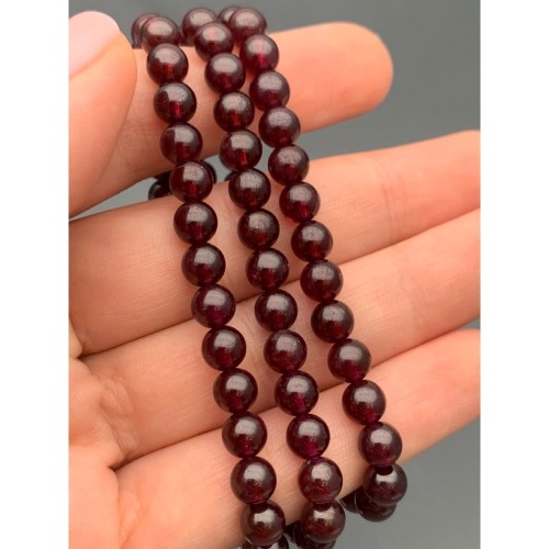 Каменные бусины, Гранат, Альмандин, люкс, шарик гладкий, 6 мм, браслет, 30 бусин, длина нити 19 см