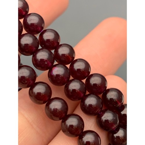 Каменные бусины, Гранат, Альмандин, люкс, шарик гладкий, 6 мм, браслет, 30 бусин, длина нити 19 см