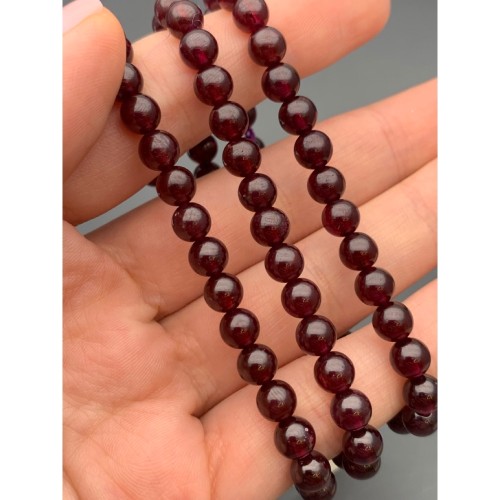 Каменные бусины, Гранат, Альмандин, люкс, шарик гладкий, 6 мм, браслет, 30 бусин, длина нити 19 см