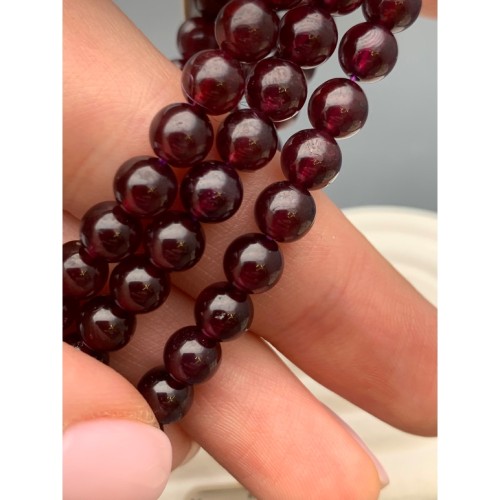 Каменные бусины, Гранат, Альмандин, люкс, шарик гладкий, 6 мм, браслет, 30 бусин, длина нити 19 см