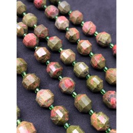 Каменные бусины, Унакит, ювелирная огранка, 10х9 мм, длина нити 38 см