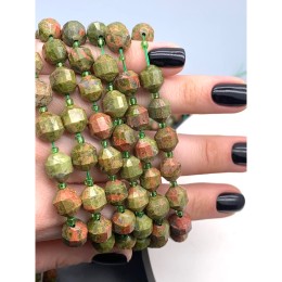 Каменные бусины, Унакит, ювелирная огранка, 10х9 мм, длина нити 38 см