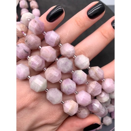 Каменные бусины, Кунцит, ювелирная огранка, 12х10 мм, длина нити 19 см