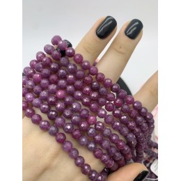 Каменные бусины, Рубин (Корунд), люкс, шарик, огранка, 6 мм, длина нити 19 см