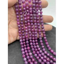 Каменные бусины, Рубин (Корунд), люкс, шарик, огранка, 6 мм, длина нити 19 см