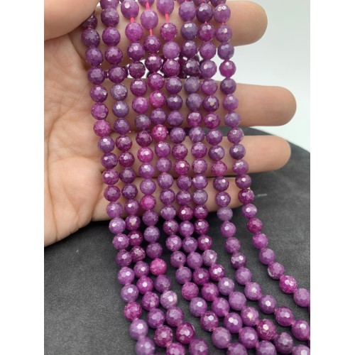 Каменные бусины, Рубин (Корунд), люкс, шарик, огранка, 6 мм, длина нити 19 см