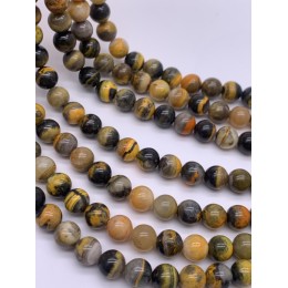 Каменные бусины, Яшма, "пчелиная", шарик гладкий, 8 мм, длина нити 19 см