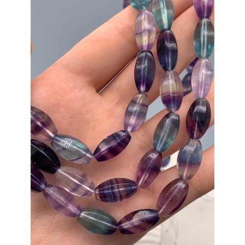 Каменные бусины, Флюорит полихромный, люкс, удлиненные граненые бусины, 16,5х9 мм, длина нити 19 см