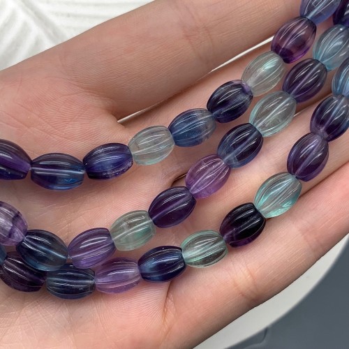 Каменные бусины, Флюорит полихромный, люкс, граненые бусины, 10х7,5 мм, длина нити 38 см