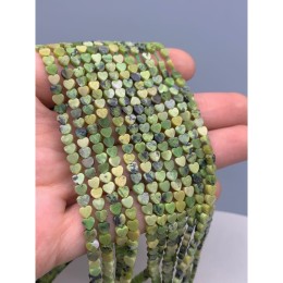 Каменные бусины, Нефрит канадский, сердечки, размер 4х2 мм, длина нити 38 см