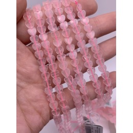 Каменные бусины, Розовый кварц, сердечки, размер 6х2 мм, длина нити 38 см