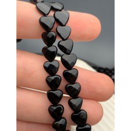 Каменные бусины, Агат черный, т.н. "Оникс", сердечки, огранка, люкс, размер 8х4 мм, длина нити 37 см
