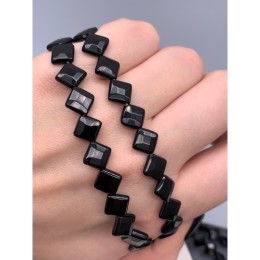 Каменные бусины, Агат черный, т.н. "Оникс", ромб, огранка, люкс, размер 8х3 мм, нить19 см