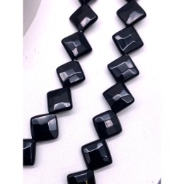 Каменные бусины, Агат черный, т.н. "Оникс", ромб, огранка, люкс, размер 8х3 мм, нить19 см
